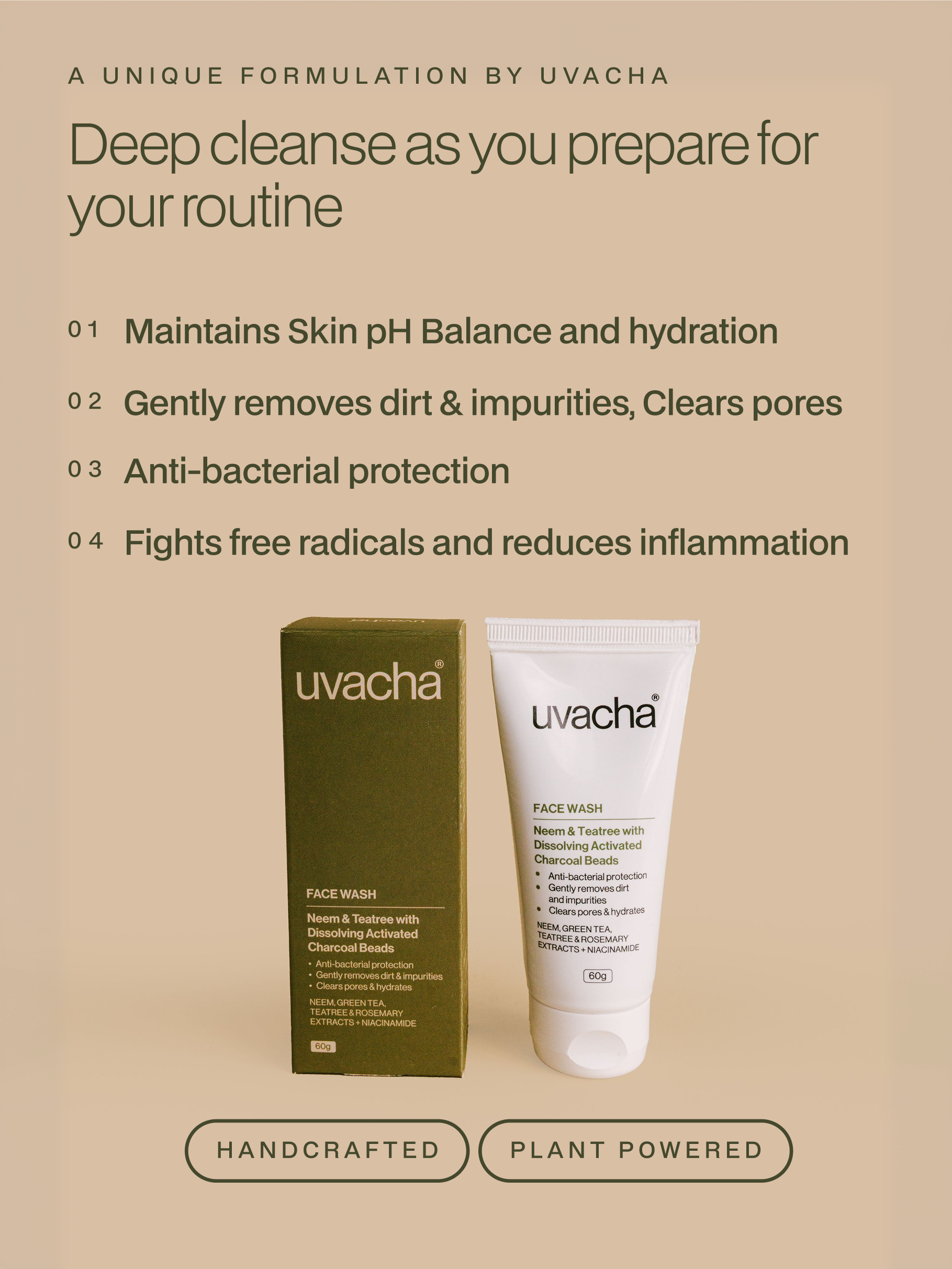 Neem & Teatree Face Wash with dissolving Activated Charcoal Beads