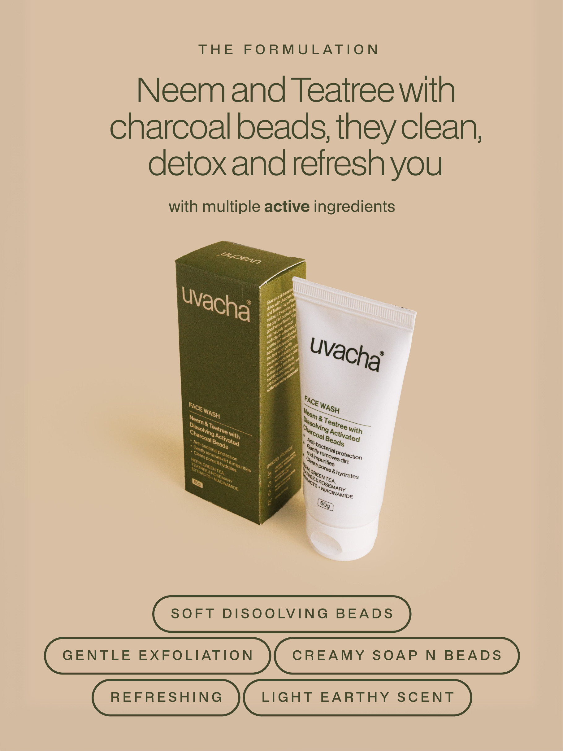 Neem & Teatree Face Wash with dissolving Activated Charcoal Beads